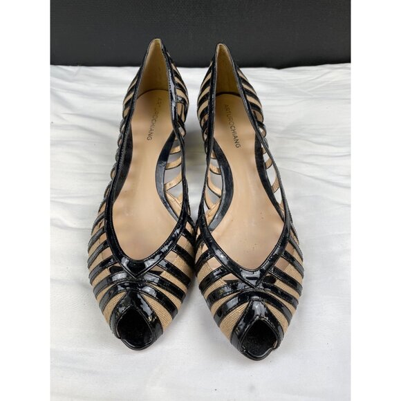 Alturo Chiang Shoes - Alturo Chiang Women's Black Leather Peep toe Shoes/Heels 2.25" Size 9.5 SKU 3412